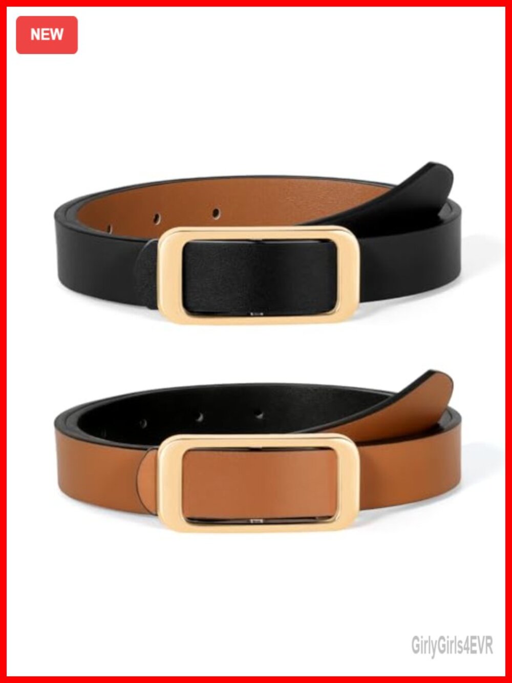 Women Reversible Faux Leather Skinny Belt Gold Buckle 0.9" Adjustable